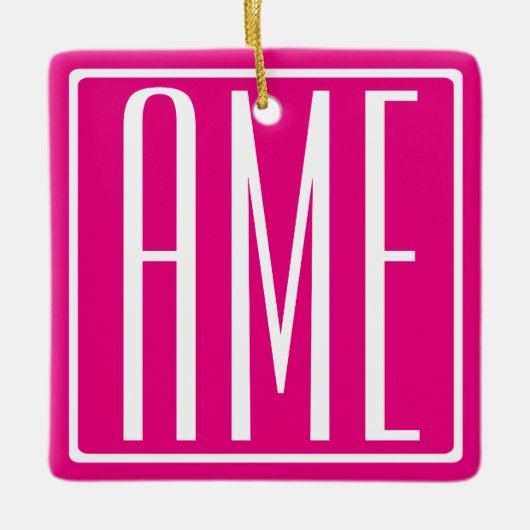 Ornement En Céramique 3 Initiales Monogramme | Blanc sur rose chaud (Devant)