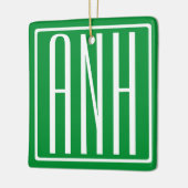 Ornement En Céramique 3 Initiales Monogramme | Vert et blanc (Gauche)