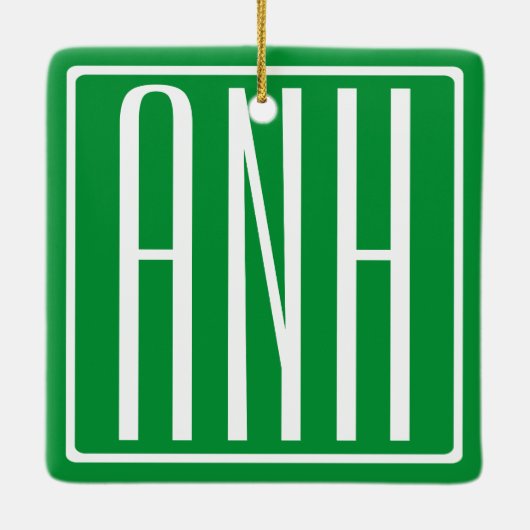 Ornement En Céramique 3 Initiales Monogramme | Vert et blanc (Dos)