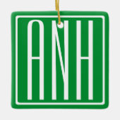 Ornement En Céramique 3 Initiales Monogramme | Vert et blanc (Devant)