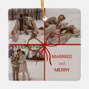 Ornement En Céramique 3 Photo Bow Wrap Noël Nouveaux Mariés Moderne
