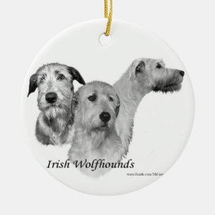 Ornement En Céramique 3 têtes de chien-loup irlandais