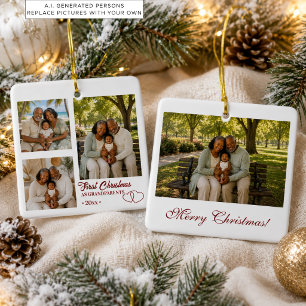 Ornement En Céramique 4 Photos Montage Premier Noël en tant que Grands-P