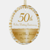Ornement En Céramique 50e anniversaire de Mariage d'or | Nom et date do- (Droite)