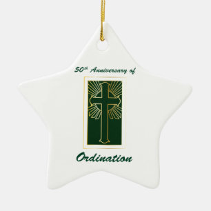 Ornement En Céramique 50e anniversaire d'ordination Aspect cuir vert