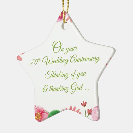 Ornement En Céramique 70e anniversaire Mariage religieux Fleurs (Gauche)