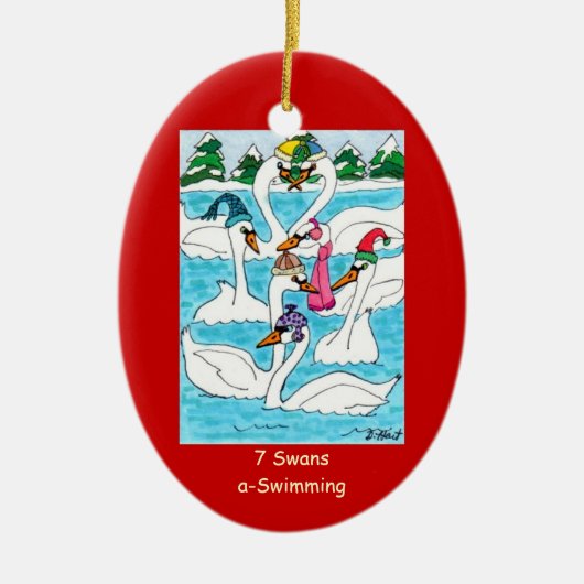 Ornement En Céramique 7 cygnes une natation (Devant)