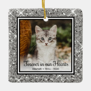 Ornement En Céramique À jamais dans nos cœurs Chat Mémorial Paillettes A