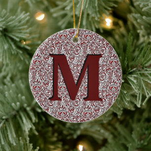 Ornement en céramique à monogramme floral rouge et