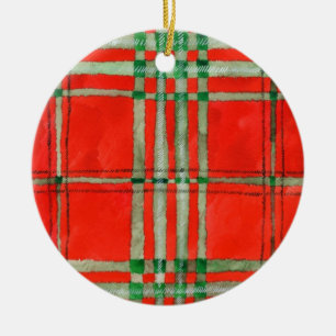 ORNEMENT EN CÉRAMIQUE À MOTIF TARTAN ROUGE SCOTT C