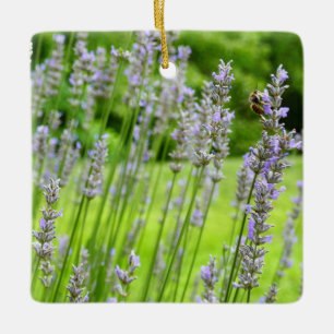 Ornement En Céramique Abeille sur Lavender Summer Floral
