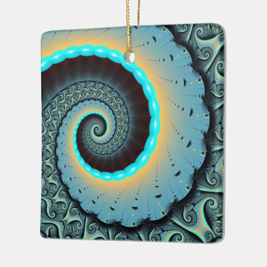 Ornement En Céramique Abstraite spirale d'art fractal bleu turquoise ora (Gauche)