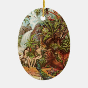 Ornement En Céramique Adam et Ève dans le jardin