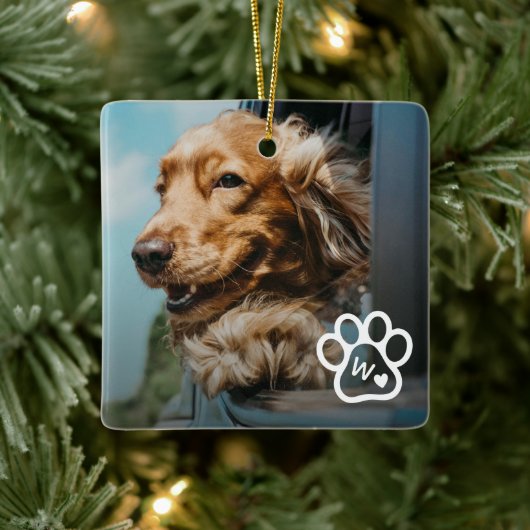Ornement En Céramique Add Your Own Photo Dog Pets Monogram (Arbre)