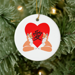 Ornement En Céramique Adorable Fox Cartoon Love Heart