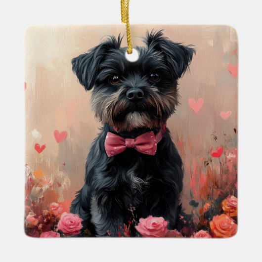 Ornement En Céramique Affenpinscher avec Rose - Saint Valentin (Devant)