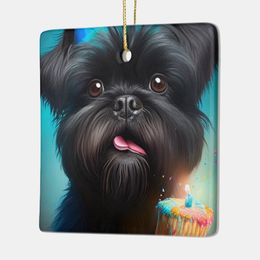 Ornement En Céramique Affenpinscher fête le gâteau des ballons d'anniver (Gauche)