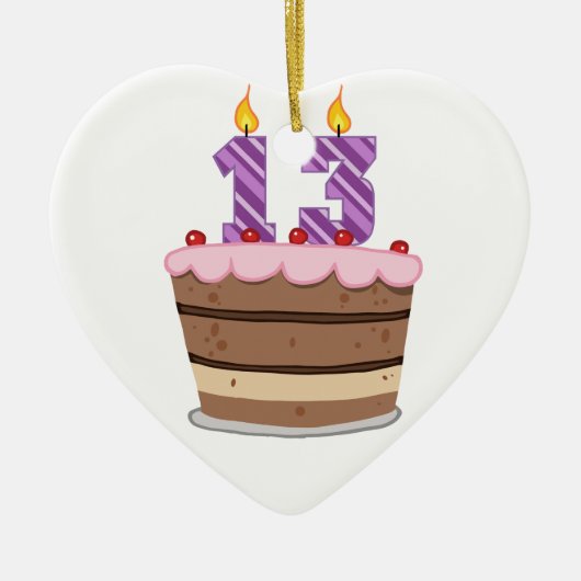 Ornement En Céramique Âge 13 sur le gâteau d'anniversaire (Devant)