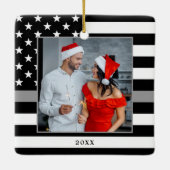 Ornement En Céramique Agent correctionnel Photo personnalisée Gris Noël  (Dos)