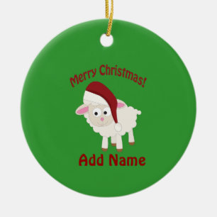 Ornement En Céramique Agneau de Noël personnalisable