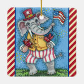 ORNEMENT EN CÉRAMIQUE AGRÉABLE PATRIOTIQUE ÉLÉPHANT WAVANT DRAPEAU AMÉRI (Dos)