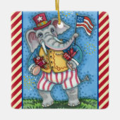 ORNEMENT EN CÉRAMIQUE AGRÉABLE PATRIOTIQUE ÉLÉPHANT WAVANT DRAPEAU AMÉRI (Devant)