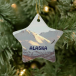 Ornement En Céramique Aigle d'hiver<br><div class="desc">Un aigle chauve le long de la chaîne de Chugach enneigée près d'Anchorage,  AK. Le texte personnalisable "ALASKA" apparaît également.</div>