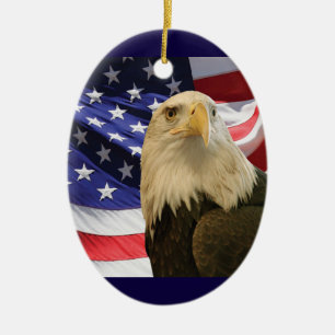 Ornement En Céramique Aigle et drapeau américains