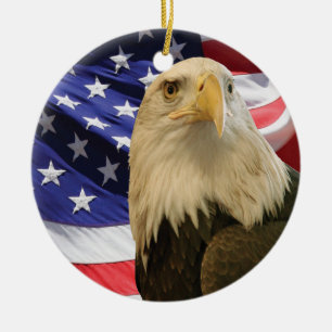 Ornement En Céramique Aigle et drapeau américains
