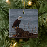 Ornement En Céramique Aigle sur South Beach<br><div class="desc">Aigle sur South Beach. Une pièce originale représentant un aigle chauve qui profite d'un moment sur la plage. La scène se déroule à Point Roberts,  Washington,  à South Beach. Comprend un aigle chauve,  le bois flotté et l'océan.</div>