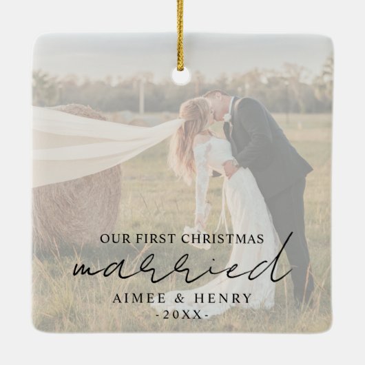 Ornement En Céramique Aimee Script Rustique Moderne Nouveau marié (Dos)