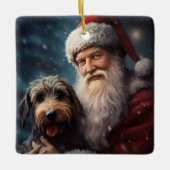 Ornement En Céramique Airedale avec Noël Festif du Père Noël (Devant)