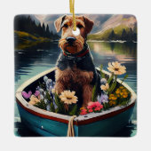 Ornement En Céramique Airedale Dog on a Paddle : Une aventure Pittoresqu (Devant)