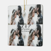 Ornement En Céramique Ajouter couple photo merisier marié ajouter date a (Gauche)