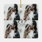 Ornement En Céramique Ajouter couple photo merisier marié ajouter date a (Dos)