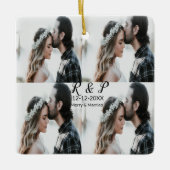 Ornement En Céramique Ajouter couple photo merisier marié ajouter date a (Devant)