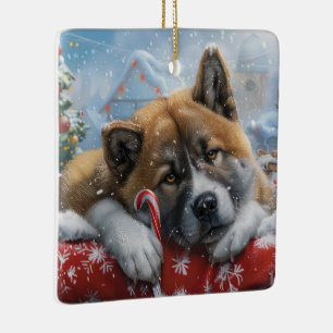 Ornement En Céramique Akita Chien Festive de Noël