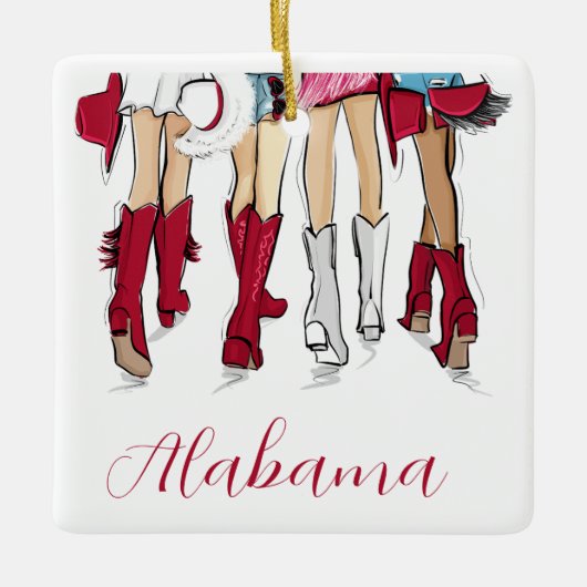 Ornement En Céramique Alabama Ladies Tailgating Red Cowboy Boots Hats (Devant)