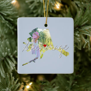 Ornement En Céramique Alaska State Photo insert and town name