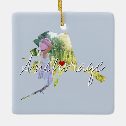 Ornement En Céramique Alaska State Photo insert and town name (Devant)