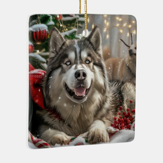 Ornement En Céramique Alaskan Malamute Chien Fête de Noël (Droite)