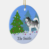 Ornement En Céramique Alaskan Malamute Decorating Christmas Tree (Droite)