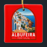 Ornement En Céramique Albufeira Portugal Travel Art Vintage<br><div class="desc">Albufeira design de déplacement vectoriel rétro. Albufeira est une ville côtière dans la région sud de l'Algarve au Portugal. C’est un ancien village de pêcheurs qui est devenu une destination de vacances majeure.</div>