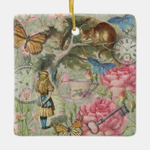 Ornement En Céramique Alice Cheshire Chat Wonderland Tree Garden