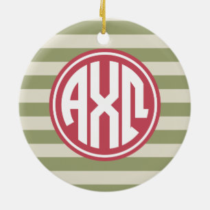 Ornement En Céramique Alpha Chi Omega Motif Rayure Monogramme