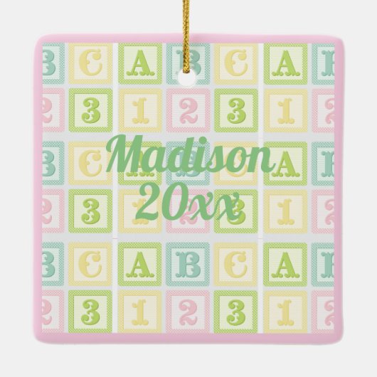 Ornement En Céramique Alphabet Personnalisé Année Nom Pink Pastels Girl (Dos)