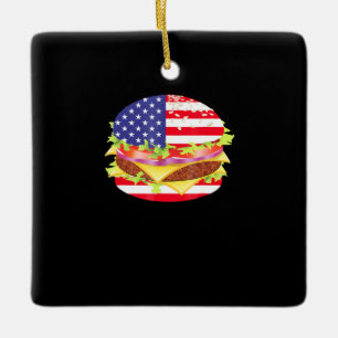 Ornement En Céramique Amateurs de barbecue Hamburger USA Drapeau 4 jui