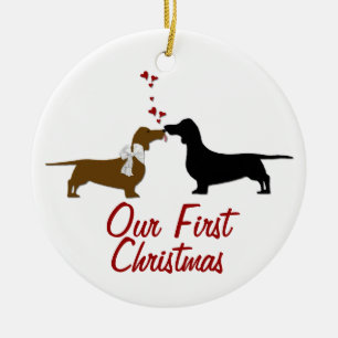 Ornement En Céramique Amateurs de Dachshund First Christmas Custom