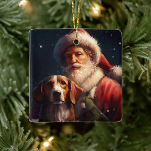 Ornement En Céramique American English Foxhound Santa Claus Noël