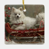 Ornement En Céramique American Eskimo Chien Festif de Noël (Devant)